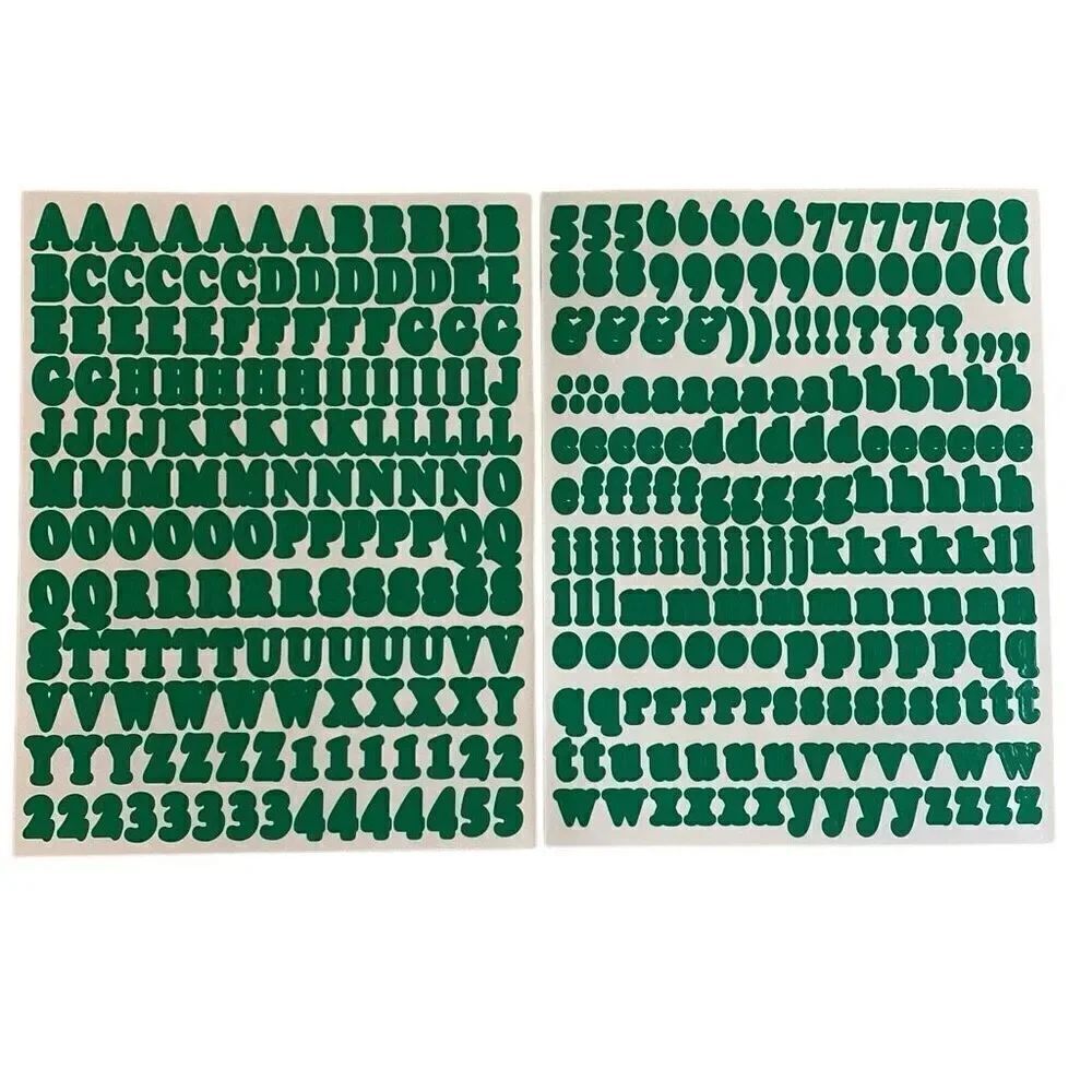 Stickers Letters Alphabet Upper Lower Case Numbers Symbols 2 Sheets Green